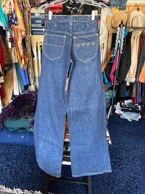 Vintage High-Rise Star Embroidered Wide-Leg Jeans - Dark Blue